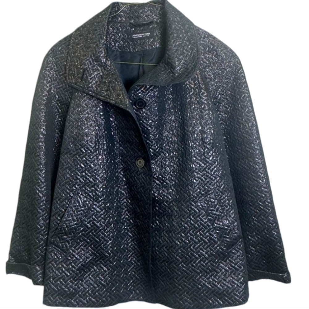 Jones New York Women's Black Textured Pea Coat Jacket Size XL - Picture 3 of 6